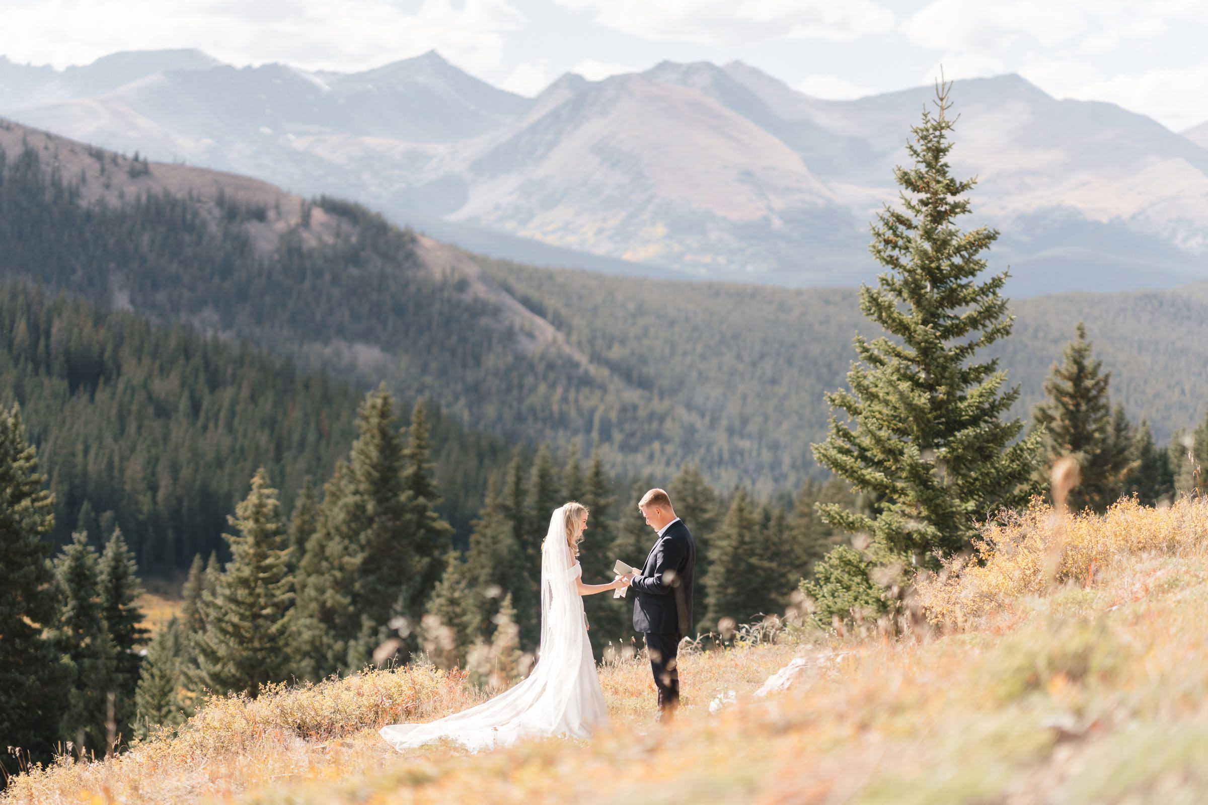 Couple exchanges private vows on Boreas Pass in Breckenridge Colorado.