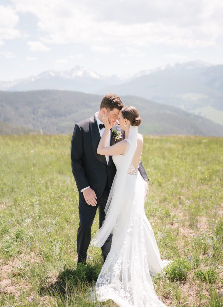 First look on wedding day in Vail Colorado.
